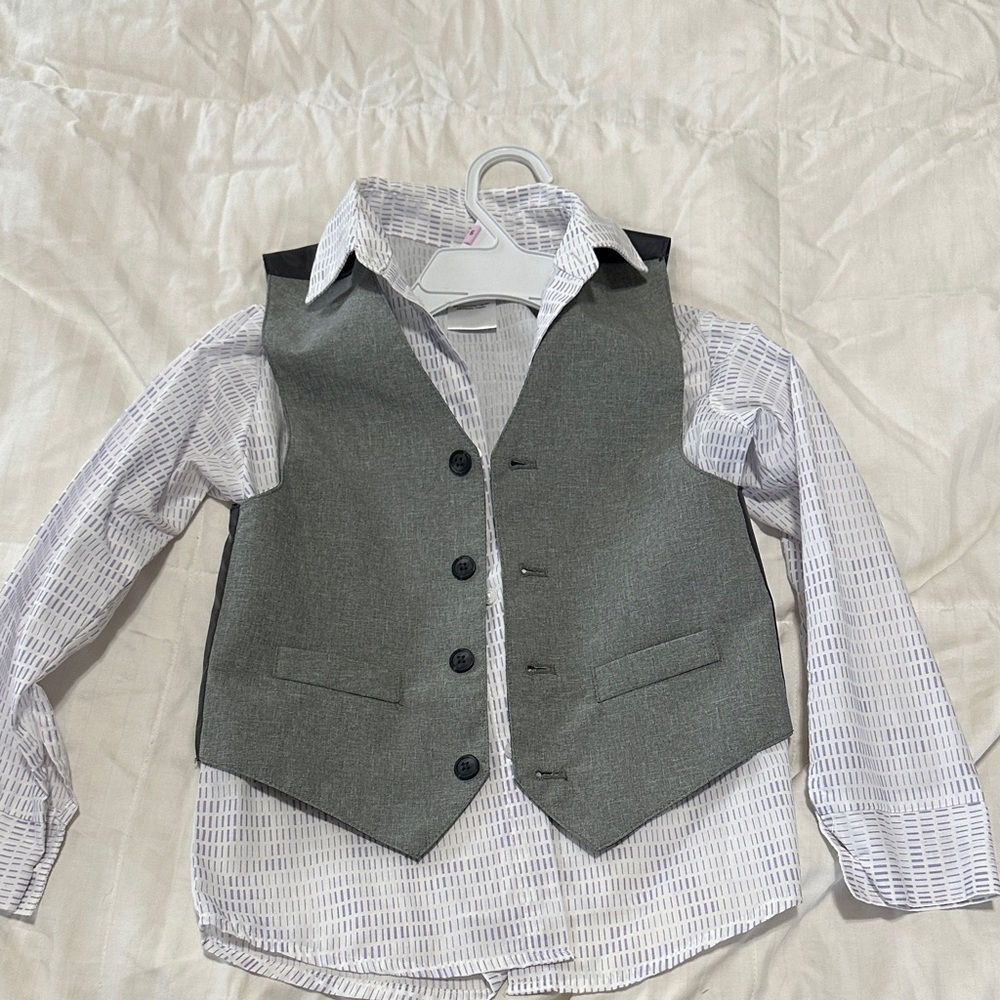 Gray Vest with Purple/white Patterned Shirt